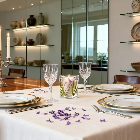 Vela Aromática de Lavanda decorando mesa de jantar