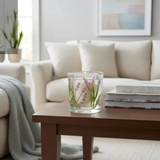 Vela Aromática Luminária de Lavanda na decoração da sala