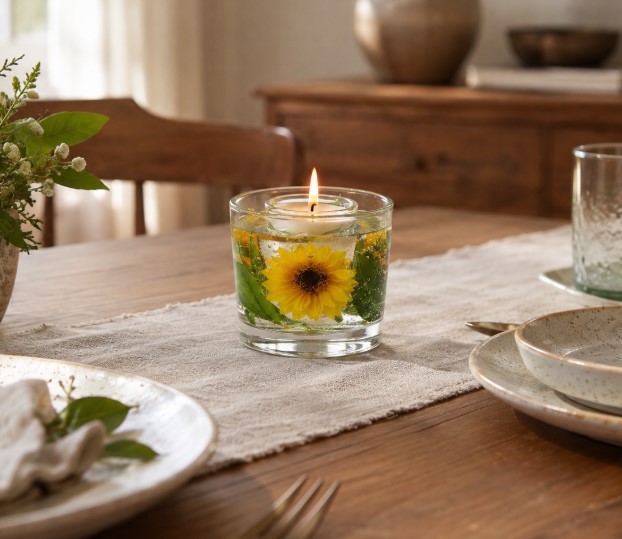 Vela Aromática Girassol Lameirart em ambiente decorado