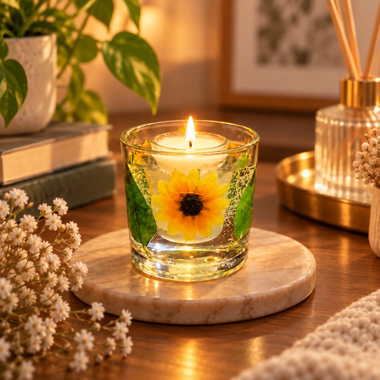 Vela Aromática Artesanal Luminária Decorativa Girassol