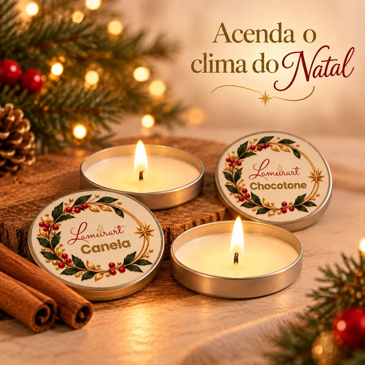 Velas com aromas Chocotone Rabanada e Canela